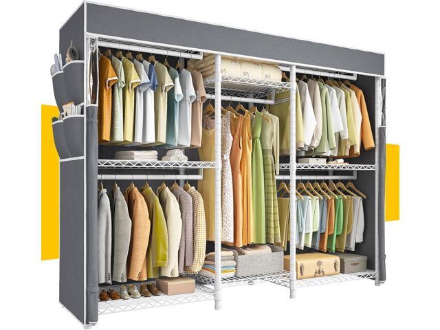 Raybee Clothing Racks for Hanging Clothes with Cover, Clothes Rack Loads 905 LBS,Heavy Duty Portable Closet with Shelves, Adjustable,White,75'...