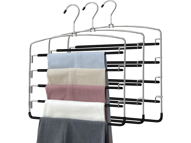 Pants Hangers 3 Pieces,5 Tier Closet Organizers and Storage Clothes Hanger,Hangers Space Saving with Swing Arm,Multiple Metal Hanger Clothes...