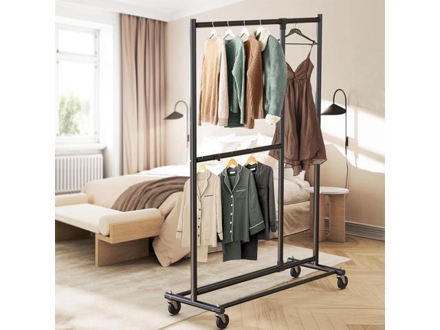 Simple Houseware Dual Bar Adjustable Garment Rack, Black, 72-inch Height