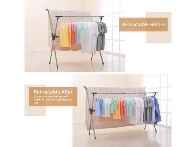 Clothes Drying Rack, Adjustable and Foldable Laundry Rack, Space Saving Hanger Rack, Retractable 47-79 Inch Clothes Rack Heavy Duty Garment Rack...