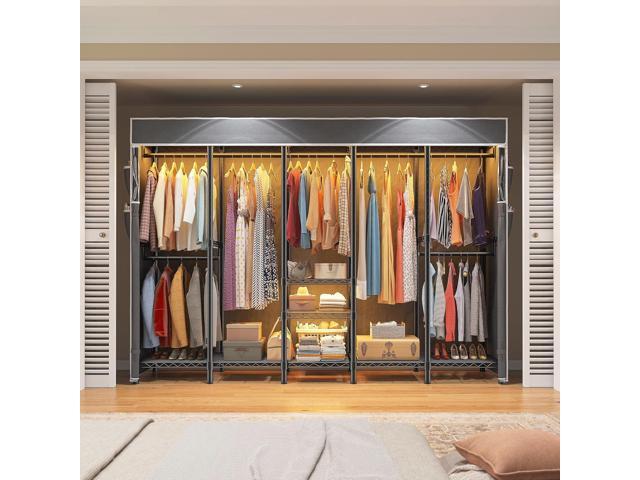 Raybee 90.6' W Clothes Rack with Cover Heavy Duty Clothing Rack with Cover Loads 1200LBS Freestanding Garment Rack for Bedroom, Black