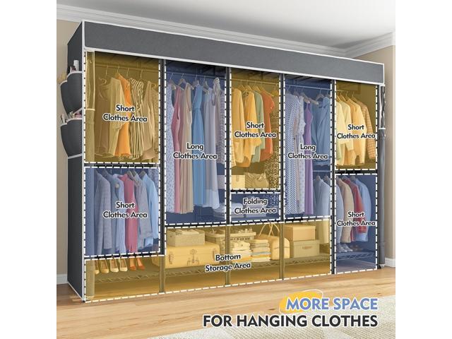 Raybee 90.6' W Clothes Rack with Cover Heavy Duty Clothing Rack with Cover Loads 1200LBS Freestanding Garment Rack for Bedroom, Black