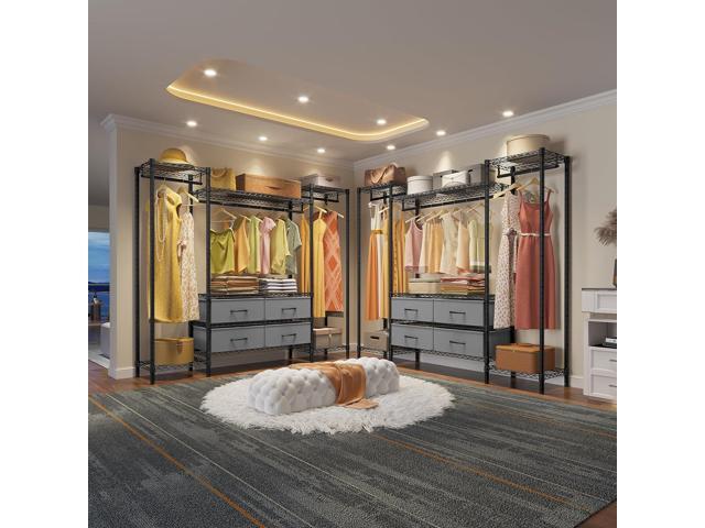 VIPEK V20 Wire Garment Rack Heavy Duty Clothes Rack, Metal Clothing Rack with 6 Shelves, 3 Hang Rods & 4 Fabric Drawers, Compact Wardrobe Closet,...