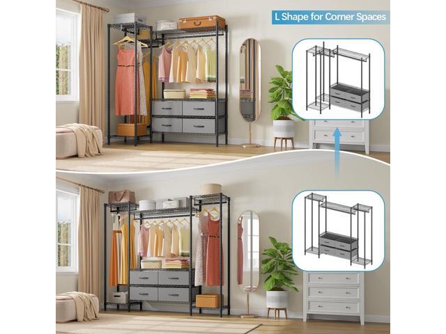 VIPEK V20 Wire Garment Rack Heavy Duty Clothes Rack, Metal Clothing Rack with 6 Shelves, 3 Hang Rods & 4 Fabric Drawers, Compact Wardrobe Closet,...