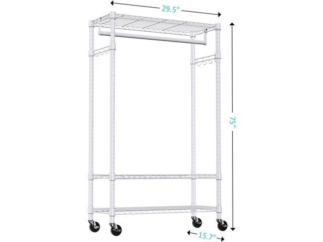 IZEUK Heavy Duty Rolling Garment Rack with 3 Adjustable Wire Shelves, Hanging Rod & Side Hooks - Mobile Clothes Rack with Wheels, 29.5' W x 15.7' D...