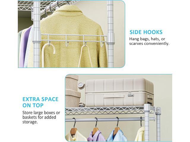 IZEUK Heavy Duty Rolling Garment Rack with 3 Adjustable Wire Shelves, Hanging Rod & Side Hooks - Mobile Clothes Rack with Wheels, 29.5' W x 15.7' D...