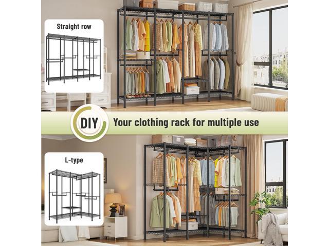 Raybee Heavy Duty Clothes Rack for Hanging Clothes,Clothing Rack with Shelves, Adjustable,76' W x 77' H x 18' D,Max Load 1150lbs,Black