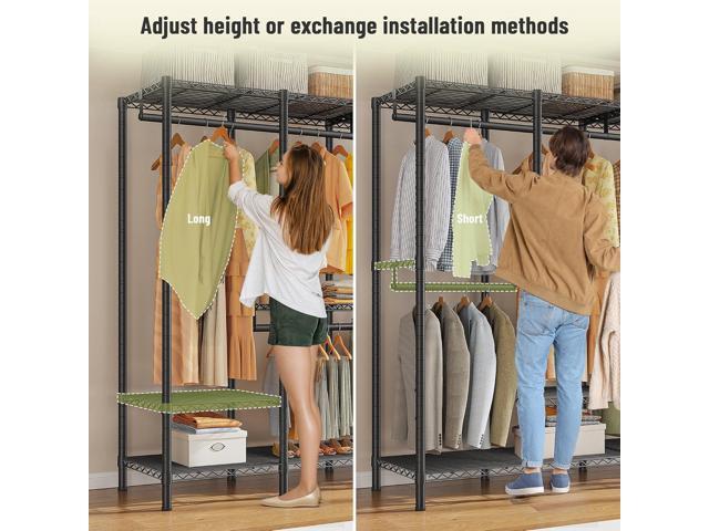 Raybee Heavy Duty Clothes Rack for Hanging Clothes,Clothing Rack with Shelves, Adjustable,76' W x 77' H x 18' D,Max Load 1150lbs,Black