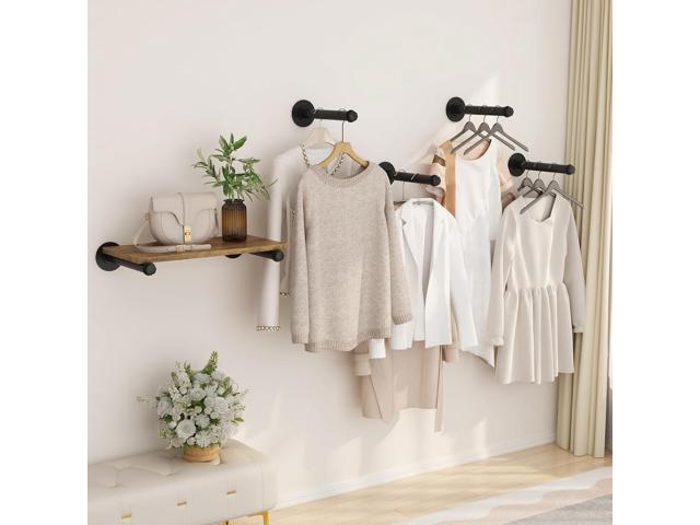 6 Pcs Industrial Pipe Clothes Bars 12 inch, Industrial Pipe Clothing Racks, Wall Mount Closet Rods for Hanging Clothes, Black Closet Bar Rod for...