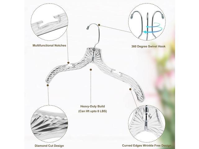 Quality Clear Plastic Hangers 12 Pack - Durable Crystal Cut Heavy Duty Hangers for Clothes, Shirts, Suits, Coats, Dresses
