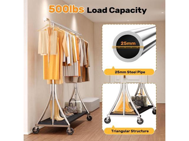 HOKEEPER Clothes Rack with Wood Shelves Height Adjustable Clothing Rack with Lockable Wheels 500LBS Portable Wooden Garment Closet for Bedroom,...