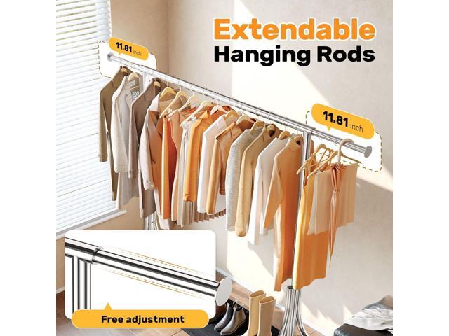 HOKEEPER Clothes Rack with Wood Shelves Height Adjustable Clothing Rack with Lockable Wheels 500LBS Portable Wooden Garment Closet for Bedroom,...