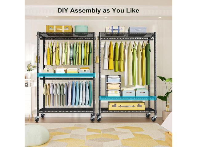 P3 Plus Rolling Clothes Rack, Clothing Racks for Hanging Clothes, Heavy Duty Garment Rack with Wheels, Freestanding Portable Closet Rack 45' W x...