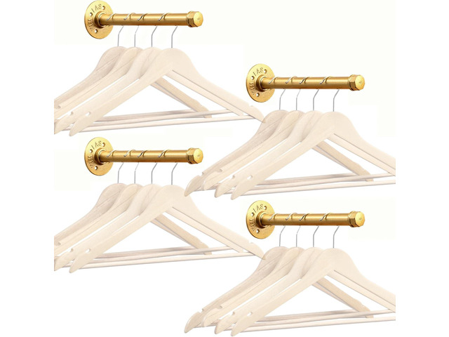 Industrial Golden Pipe Clothing Rack 14 Inch, 4 Pcs Gold Pipe Shelf Brackets, Wall Mounted Clothes Rack, Heavy Duty Vintage Metal Garment Bracket...