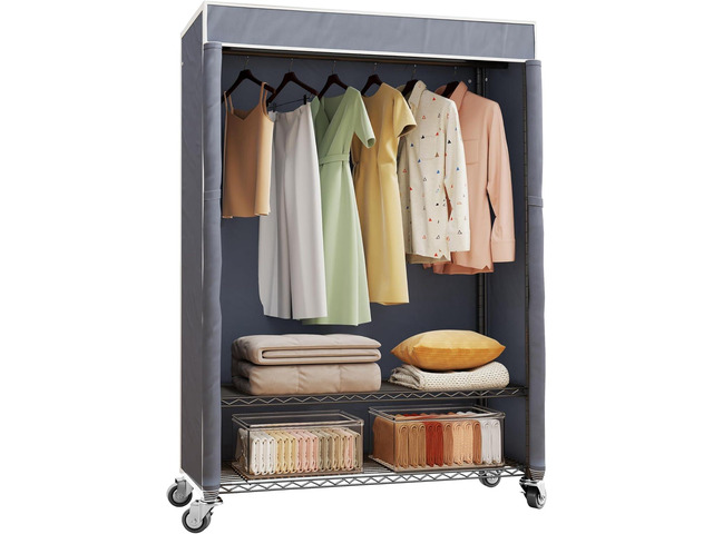 H4 Plus Rolling Clothes Rack with Cover, Heavy Duty Garment Rack, Wardrobe Closet with Wheels, Portable Closets for Hanging Clothes, Closet...