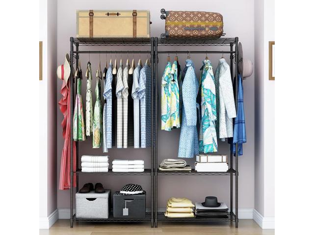 Xiofio 3 Tiers Heavy Duty Clothing Rack, Metal Garment Rack Coat Rack, Clothes Rack with 2 Side Hooks,Hanging Adjustable Garment Rack for Bedroom...