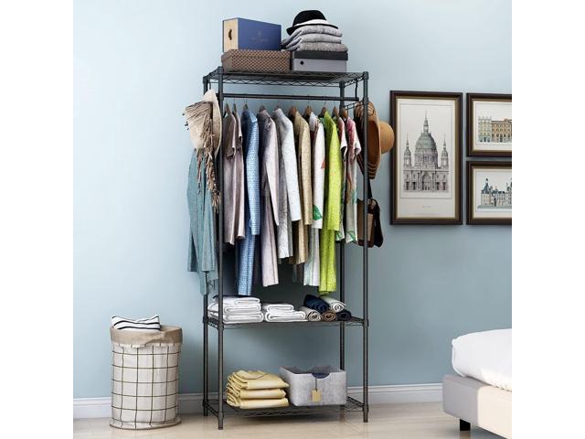 Xiofio 3 Tiers Heavy Duty Clothing Rack, Metal Garment Rack Coat Rack, Clothes Rack with 2 Side Hooks,Hanging Adjustable Garment Rack for Bedroom...