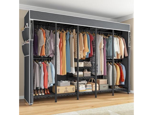 Raybee 90.6' W Clothes Rack with Cover Heavy Duty Clothing Rack with Cover Loads 1200LBS Freestanding Garment Rack for Bedroom, Black