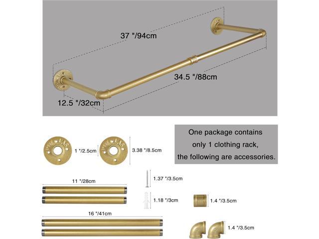 AddGrace Industrial Pipe Clothes Rack Gold Wall Mounted Clothing Rack for Hanging Clothes 34.5 Inch Multi-Purpose Garment Bar for Wardrobe and...