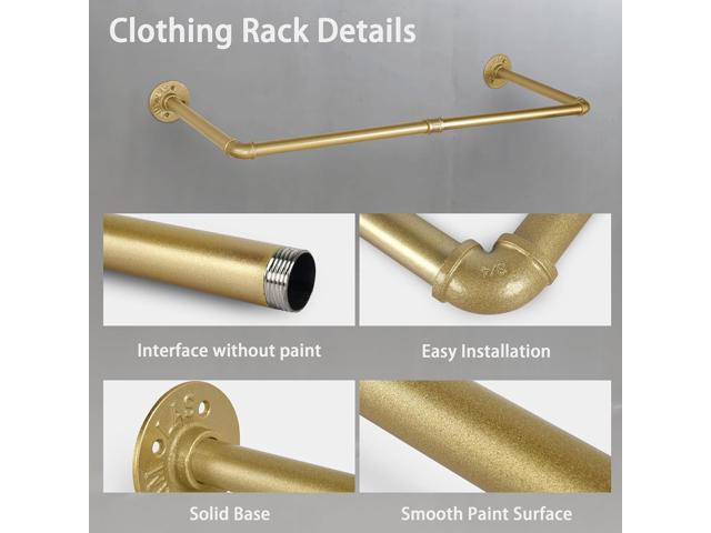 AddGrace Industrial Pipe Clothes Rack Gold Wall Mounted Clothing Rack for Hanging Clothes 34.5 Inch Multi-Purpose Garment Bar for Wardrobe and...