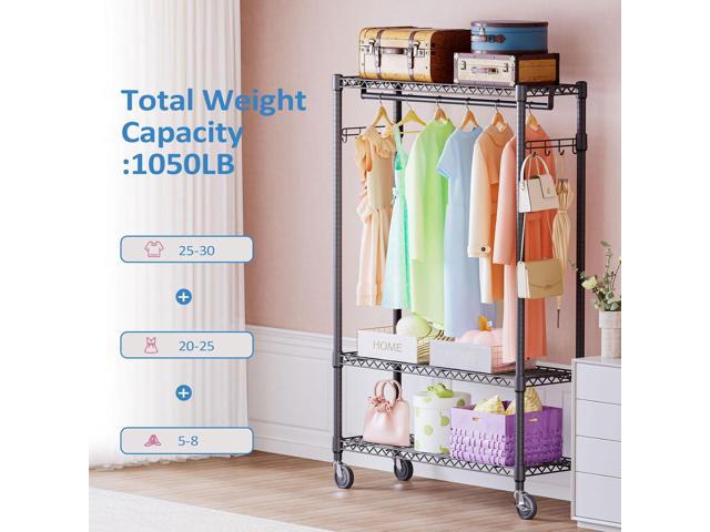 IZEUK 3 Tier Heavy Duty Rolling Garment Rack Wire Clothes Rack for Hanging Clothes, Metal Freestanding Closet Wardrobe Rack with 1 Rods and Wheels...