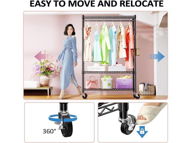 IZEUK 3 Tier Heavy Duty Rolling Garment Rack Wire Clothes Rack for Hanging Clothes, Metal Freestanding Closet Wardrobe Rack with 1 Rods and Wheels...