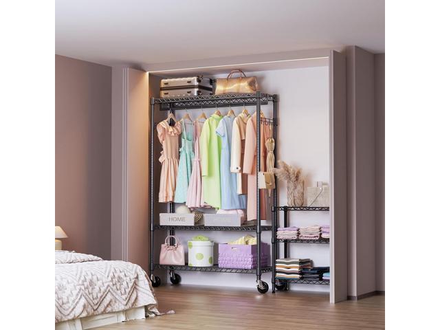 IZEUK 3 Tier Heavy Duty Rolling Garment Rack Wire Clothes Rack for Hanging Clothes, Metal Freestanding Closet Wardrobe Rack with 1 Rods and Wheels...
