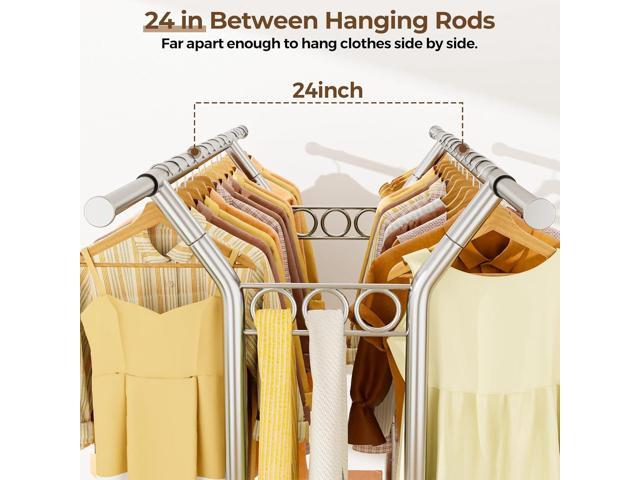 Heavy Duty Clothes Rack, Rolling Clothing Rack With Shelves Load 620 LBS, Double Rod Clothing Racks for Hanging Clothes, Portable& Adjustable...