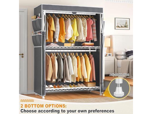 Raybee Heavy Duty Clothes Rack with Cover, 81' H Clothing Racks for Hanging Clothes, Portable with Wheels and Adjustable Feet, Max Load 440LBS, White