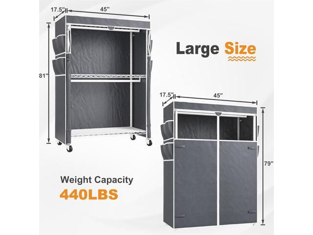 Raybee Heavy Duty Clothes Rack with Cover, 81' H Clothing Racks for Hanging Clothes, Portable with Wheels and Adjustable Feet, Max Load 440LBS, White
