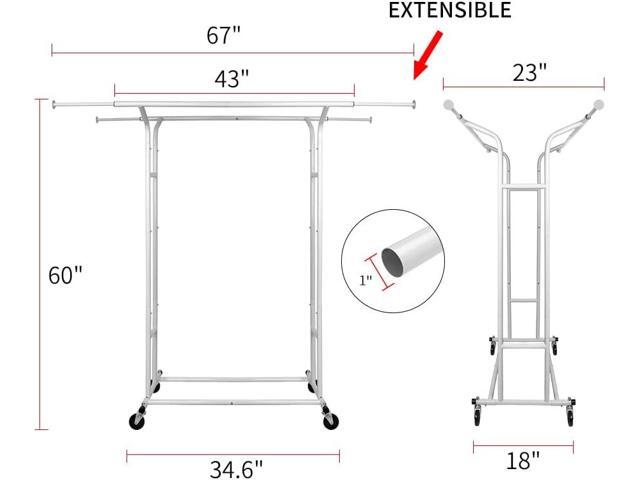 White Double Rod Garment Rack for Hanging Clothes, Rolling Clothes Organizer on Commercial Metal with Lockable Wheels Mobile Design for Coats Dresses