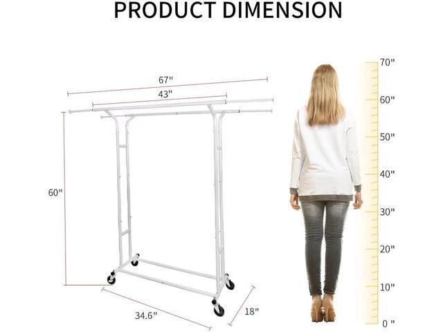 White Double Rod Garment Rack for Hanging Clothes, Rolling Clothes Organizer on Commercial Metal with Lockable Wheels Mobile Design for Coats Dresses