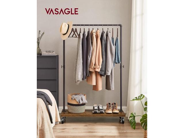 VASAGLE Clothes Rack, Heavy Duty Clothing Rack, Industrial Pipe Style Rolling Garment Rack with Shelf, for Bedroom, Laundry Room, Retail Store,...