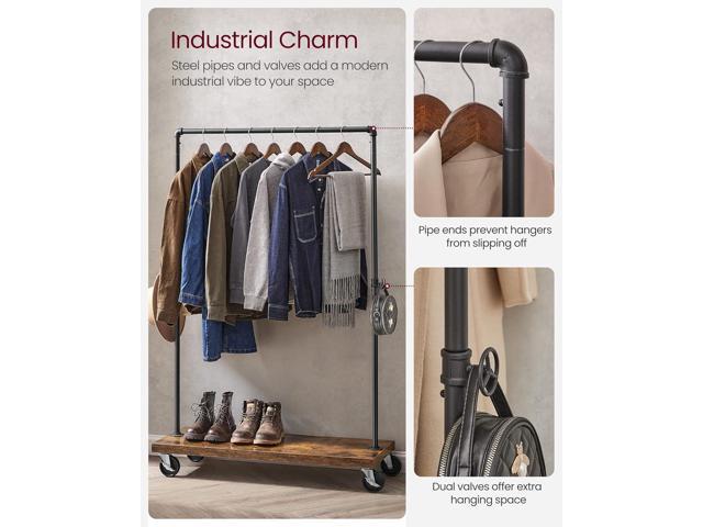 VASAGLE Clothes Rack, Heavy Duty Clothing Rack, Industrial Pipe Style Rolling Garment Rack with Shelf, for Bedroom, Laundry Room, Retail Store,...