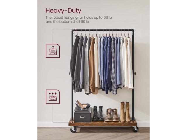 VASAGLE Clothes Rack, Heavy Duty Clothing Rack, Industrial Pipe Style Rolling Garment Rack with Shelf, for Bedroom, Laundry Room, Retail Store,...