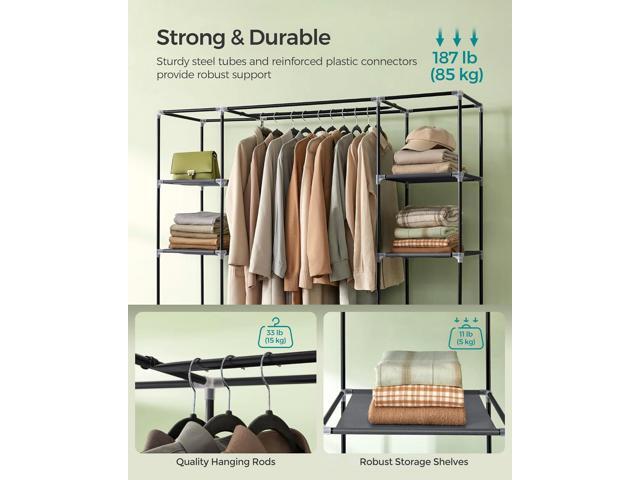 SONGMICS Closet Wardrobe, Portable Closet for Bedroom, Clothes Rail with Non-Woven Fabric Cover, Clothes Storage Organizer, 59 x 17.7 x 69 Inches,...