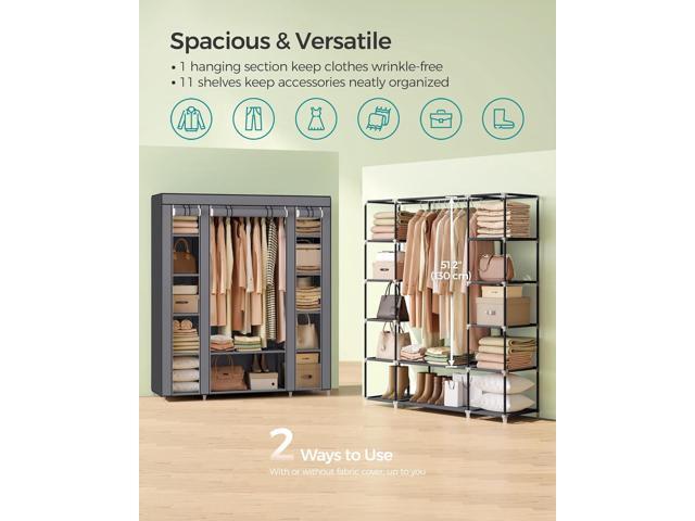 SONGMICS Closet Wardrobe, Portable Closet for Bedroom, Clothes Rail with Non-Woven Fabric Cover, Clothes Storage Organizer, 59 x 17.7 x 69 Inches,...
