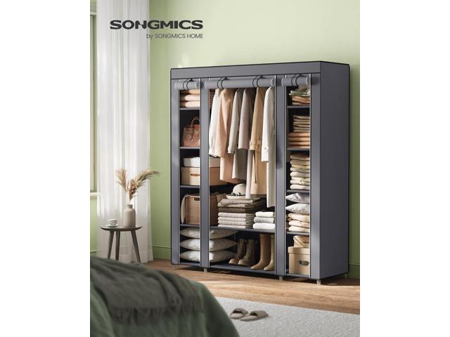 SONGMICS Closet Wardrobe, Portable Closet for Bedroom, Clothes Rail with Non-Woven Fabric Cover, Clothes Storage Organizer, 59 x 17.7 x 69 Inches,...