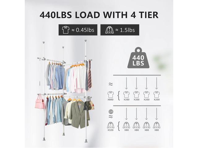 Double Clothing Rack, Adjustable Racks for Hanging Clothes, 2 Tier Clothes Heavy Duty Garment White Closet Freestanding System