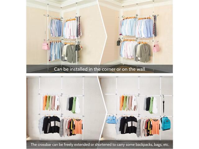 Double Clothing Rack, Adjustable Racks for Hanging Clothes, 2 Tier Clothes Heavy Duty Garment White Closet Freestanding System