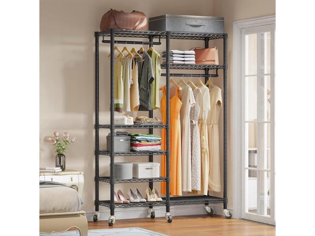 VIPEK R4 Garment Racks Heavy Duty Clothes Rack -620lb Capacity Metal Frame, Rolling Lockable Wheels & 6 Tiers Adjustable Height Shelves & Hanger...