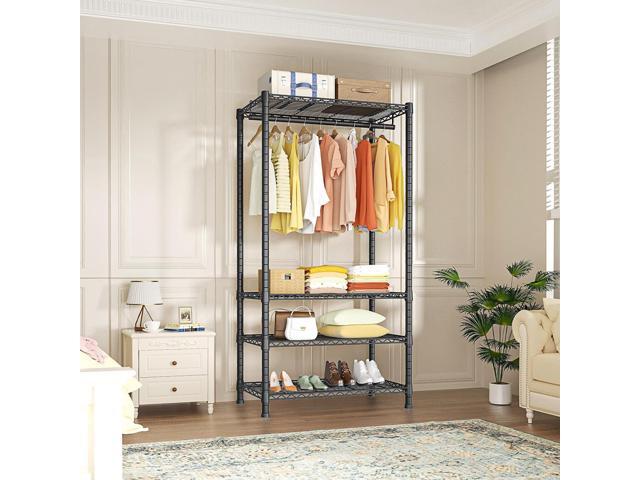 Ulif H2 Heavy Duty Clothes Rack, Freestanding 4 Tiers Garment Rack for Hanging Clothes with Shelves and Hangers, Closet Organizers and Storage...