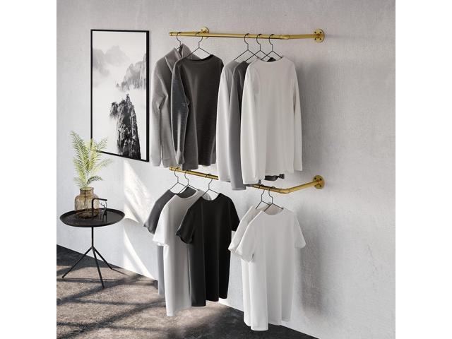 pamo Industrial pipe clothing rack metal gold - Wall mounted clothes racks for hanging clothes - Industrial clothing rack wall mounted - FINN I GOLD