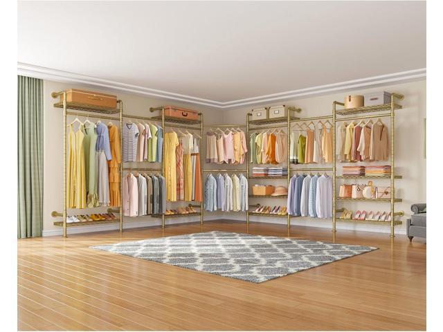 Timate U3 U Shape Garment Rack Heavy Duty Clothes Rack for Hanging Clothes, Expandable Industrial Pipe Clothing Racks Wall Mounted Closets L Shaped...