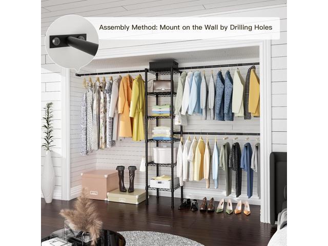 Ulif M1 Closet Storage Organizer System, 6 Tiers Heavy Duty Metal Garment Rack with 3 Expandable Hanger Rods, Wall Mounted Space Saver Suits from...