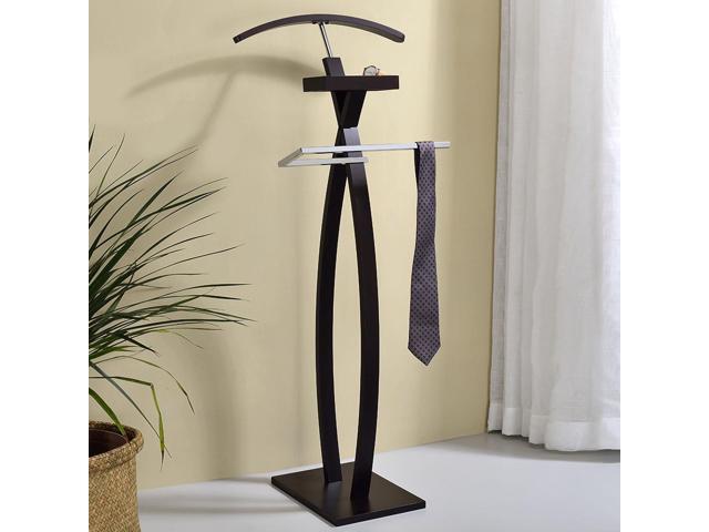 Kings Brand Furniture Curved Suit Rack Valet Stand, Clothes Rack, Clothing Organizer, Jacket Hanger, Chrome/Walnut