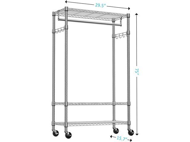 IZEUK Heavy Duty Rolling Garment Rack with 3 Adjustable Wire Shelves, Hanging Rod & Side Hooks - Mobile Clothes Rack with Wheels, 29.5' W x 15.7' D...