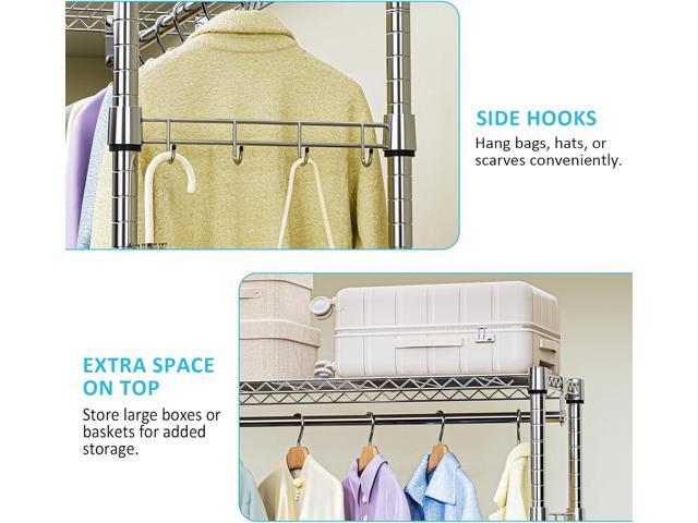 IZEUK Heavy Duty Rolling Garment Rack with 3 Adjustable Wire Shelves, Hanging Rod & Side Hooks - Mobile Clothes Rack with Wheels, 29.5' W x 15.7' D...