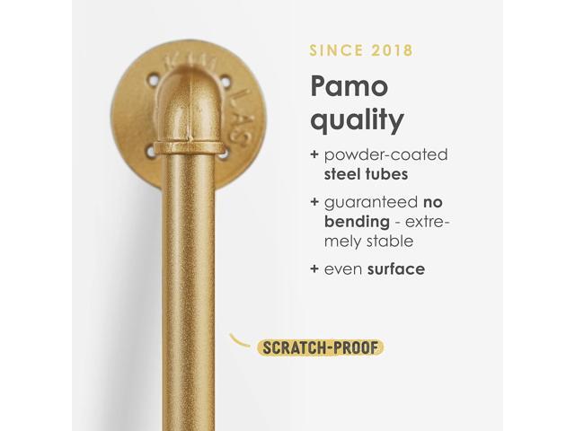 pamo Industrial pipe clothing rack metal gold - Wall mounted clothes racks for hanging clothes - Industrial clothing rack wall mounted - FINN I GOLD