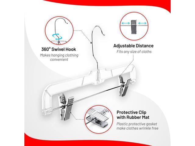 DEILSY Skirt Hanger Pants Hangers with Clips Hangers Shorts Hanger Clear Plastic Clothes Hangers with 2-Adjustable Clip Non-Slip Clothes Hangers...